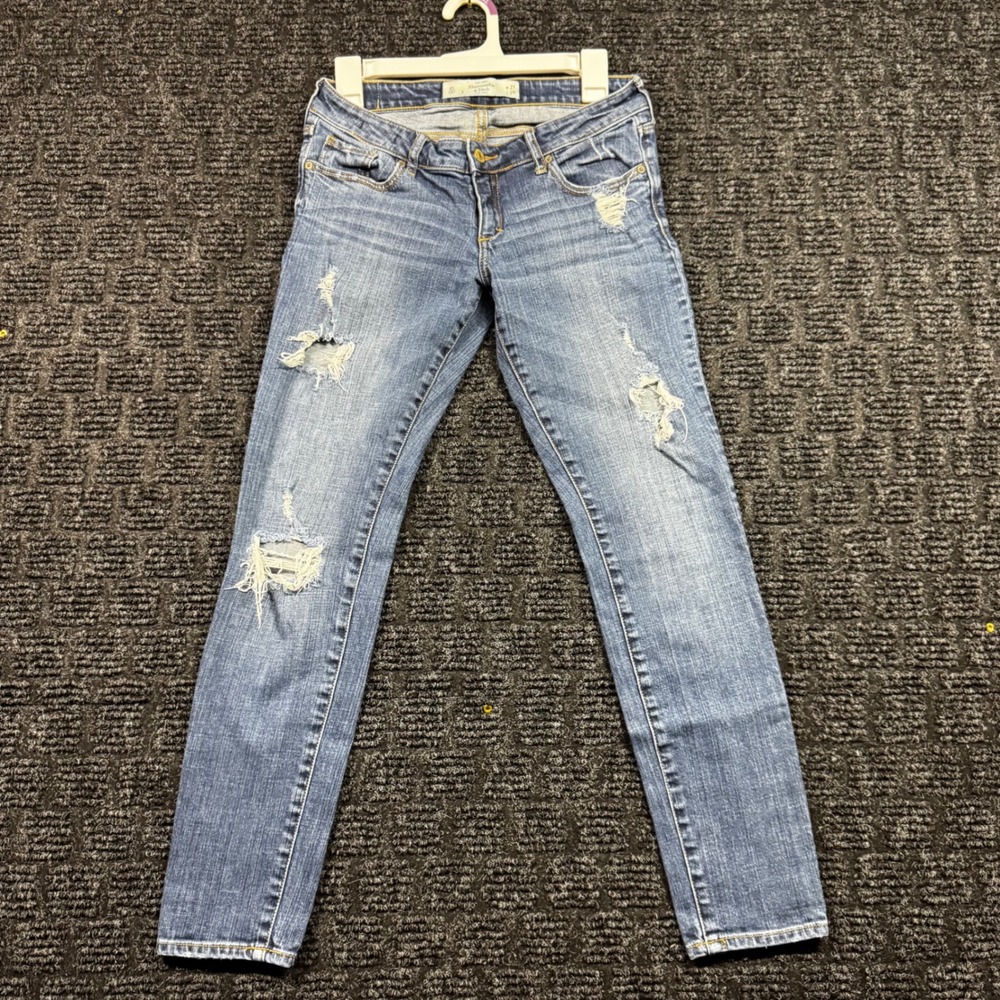 Abercrombie & Fitch Low Rise Skinny Distressed Jeans Medium Wash 4S W27 L29